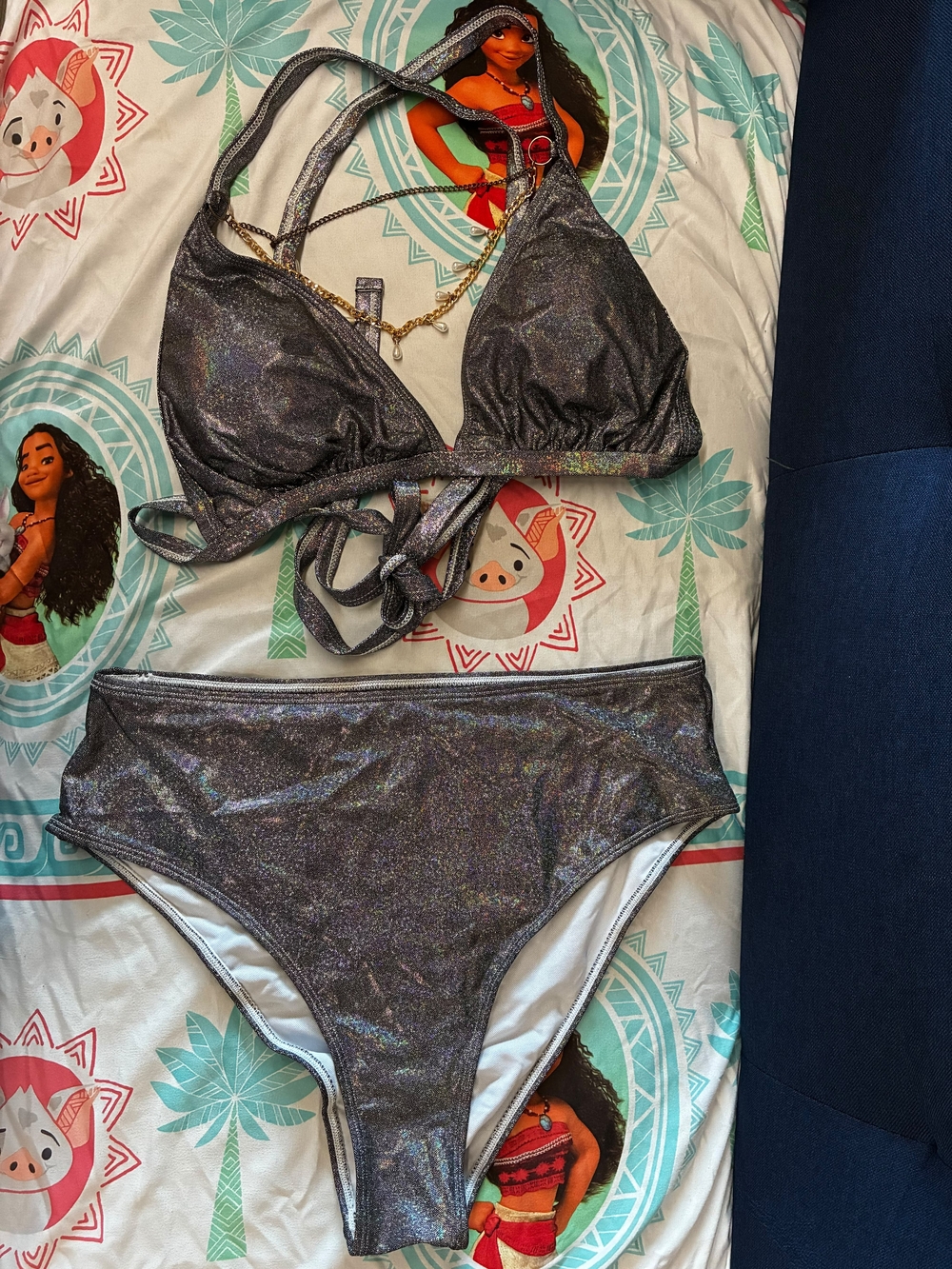 Shimmer Chain Bikini Set Black & Silver Size XL